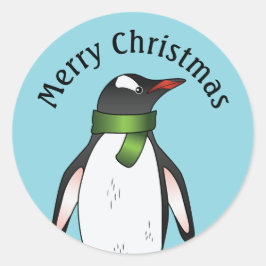 Schattige Gentoo-pinguïn met een groene sjaal op b Ronde Sticker