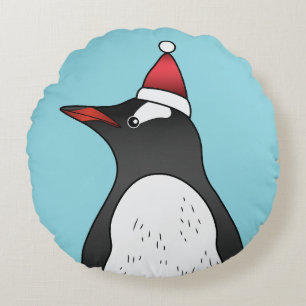 Schattige Gentoo-pinguïn met een kerstmuts op een Rond Kussen