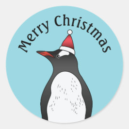 Schattige Gentoo-pinguïn met een kerstmuts op een  Ronde Sticker