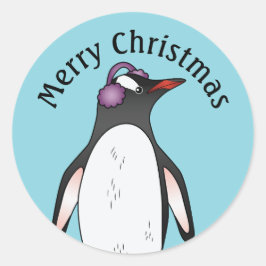 Schattige Gentoo-pinguïn met gehoorbescherming op  Ronde Sticker