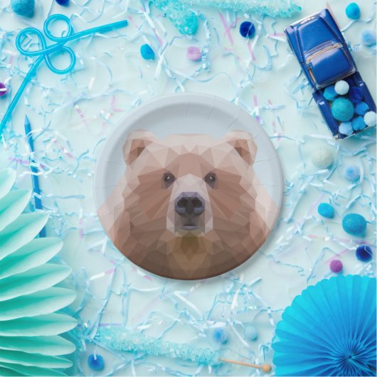 Schattige geometrisch bruin beer blauw papieren bordje (Feest)