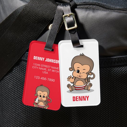 Schattige Gepersonaliseerd Aap Bagagelabel (Zwaaie
