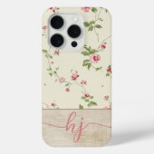 Schattige gepersonaliseerd bloemenhoutscriptmonogr Case-Mate iPhone case (Achterkant)