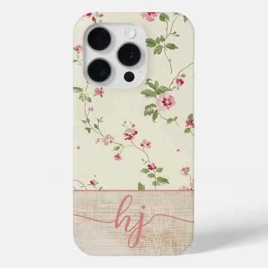 Schattige gepersonaliseerd bloemenhoutscriptmonogr Case-Mate iPhone case (Achterkant)