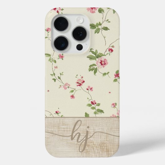 Schattige gepersonaliseerd bloemenhoutscriptmonogr Case-Mate iPhone case (Achterkant)