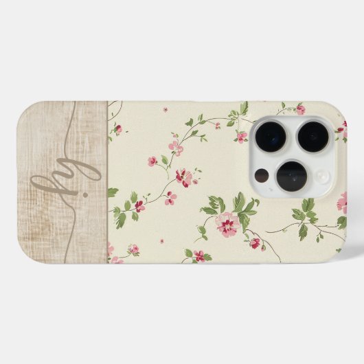 Schattige gepersonaliseerd bloemenhoutscriptmonogr Case-Mate iPhone case (Achterkant (horizontaal))