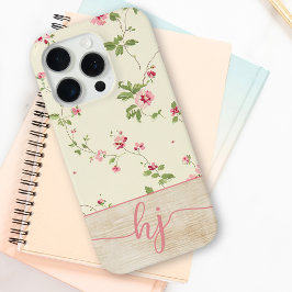 Schattige gepersonaliseerd bloemenhoutscriptmonogr iPhone 15 pro case