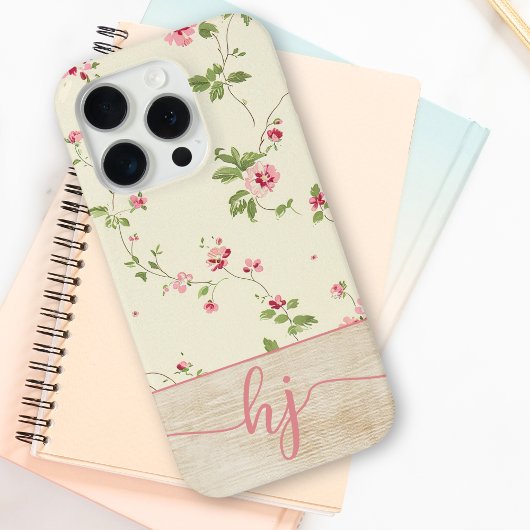 Schattige gepersonaliseerd bloemenhoutscriptmonogr Case-Mate iPhone case