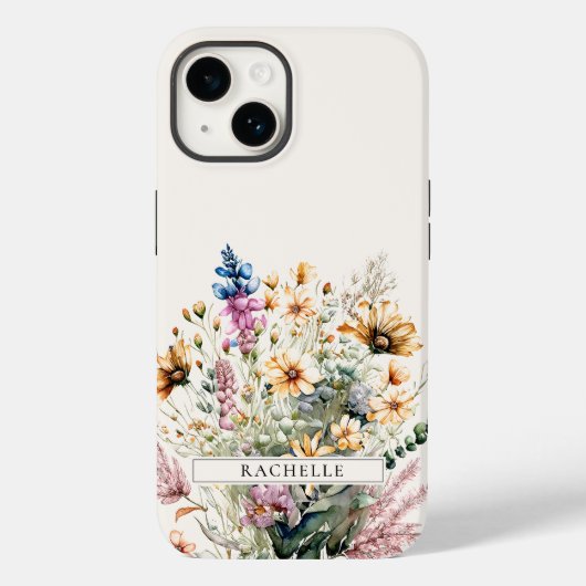 Schattige gepersonaliseerd bloemmonogram wilde blo Case-Mate iPhone case (Achterkant)