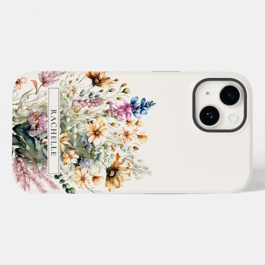 Schattige gepersonaliseerd bloemmonogram wilde blo Case-Mate iPhone case (Achterkant (horizontaal))
