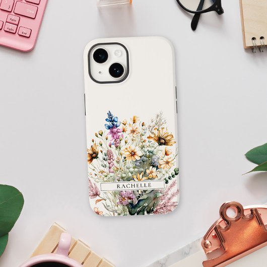 Schattige gepersonaliseerd bloemmonogram wilde blo Case-Mate iPhone case