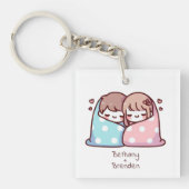 Schattige gepersonaliseerd chibi-stijl knuffelpaar sleutelhanger (Voorkant)