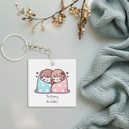 Schattige gepersonaliseerd chibi-stijl knuffelpaar sleutelhanger