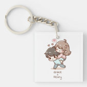 Schattige gepersonaliseerd chibi-stijl speels paar sleutelhanger (Voorkant)