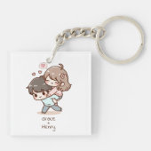 Schattige gepersonaliseerd chibi-stijl speels paar sleutelhanger (Achterkant)