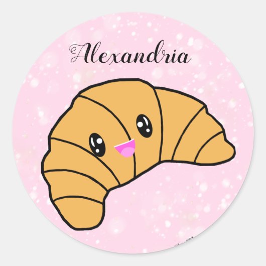 Schattige gepersonaliseerd croissant roze parijs b ronde sticker (Voorkant)