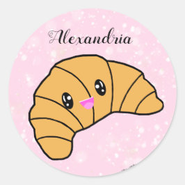 Schattige gepersonaliseerd croissant roze parijs b ronde sticker