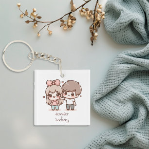 Schattige gepersonaliseerd flirten koppel in Chibi Sleutelhanger