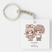 Schattige gepersonaliseerd flirten koppel in Chibi Sleutelhanger (Voorkant)