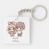 Schattige gepersonaliseerd flirten koppel in Chibi Sleutelhanger (Achterkant)