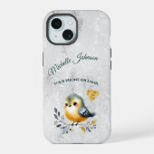Schattige gepersonaliseerd folk vogel & hart telef iPhone 15 case (Achterkant)