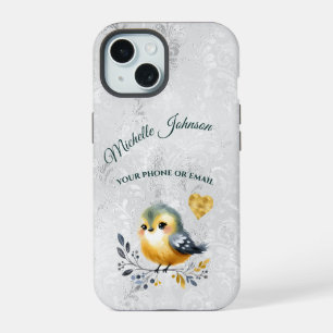 Schattige gepersonaliseerd folk vogel & hart telef iPhone 15 case