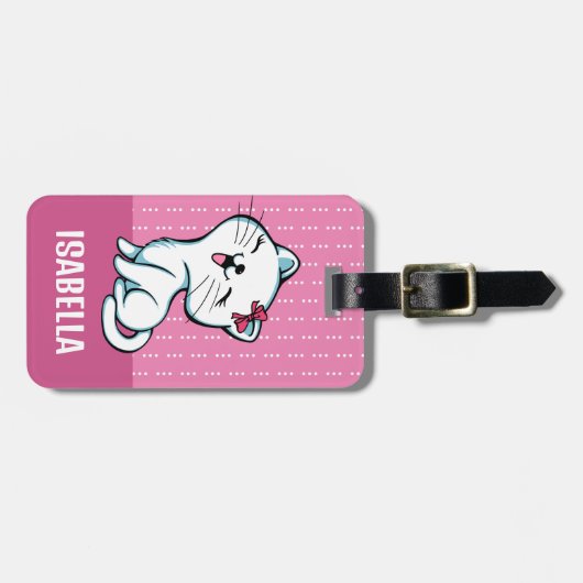 Schattige gepersonaliseerd Kitty Cat Bagagelabel (Voorkant horizontaal)
