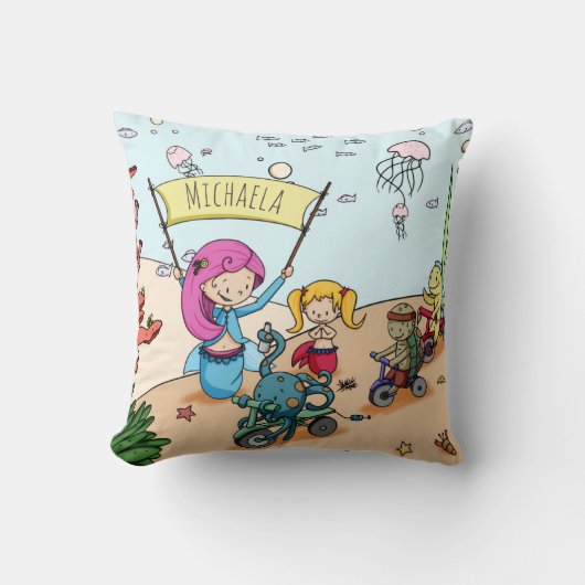 Schattige gepersonaliseerd meisje zeemeermin kussen (Voorkant)