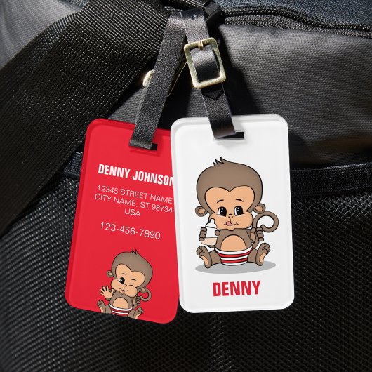 Schattige Gepersonaliseerd Monkey Bagagelabel (Dri