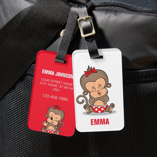 Schattige Gepersonaliseerd Monkey Meisje Bagagelab Bagagelabel
