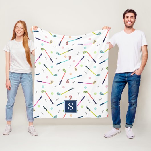 Schattige Gepersonaliseerd Monogram Golfpatroon Vr Fleece Deken (In situ)