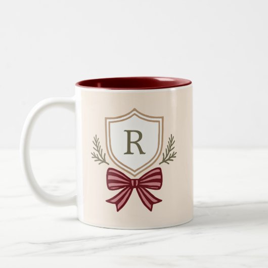 Schattige gepersonaliseerd monogram Initiaal boog  Tweekleurige Koffiemok (Links)