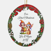 Schattige gepersonaliseerd onze eerste kerst elven keramisch ornament (Links)