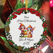 Schattige gepersonaliseerd onze eerste kerst elven keramisch ornament