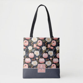 Schattige gepersonaliseerd pompoen- en bloemenpatr tote bag