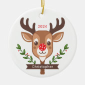 Schattige gepersonaliseerd rendier pickleball Orna Keramisch Ornament (Voorkant)