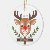 Schattige gepersonaliseerd rendier pickleball Orna Keramisch Ornament (Links)