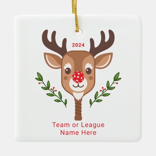 Schattige gepersonaliseerd rendier pickleball Orna Keramisch Ornament (Voorkant)