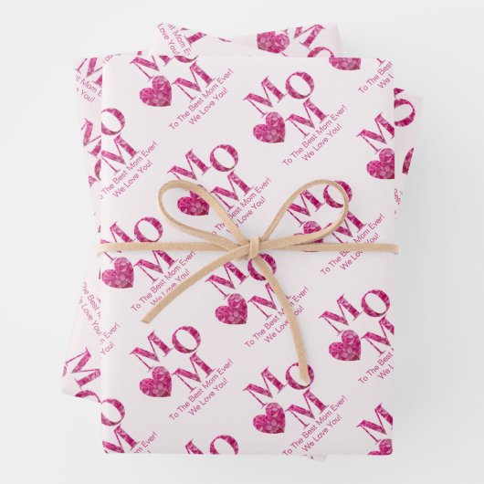 Schattige Gepersonaliseerd Roze Bloemen MOM en Har Inpakpapier Vel (In situ)