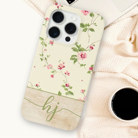 Schattige gepersonaliseerd Shabby Chic bloemenmono Case-Mate iPhone Case