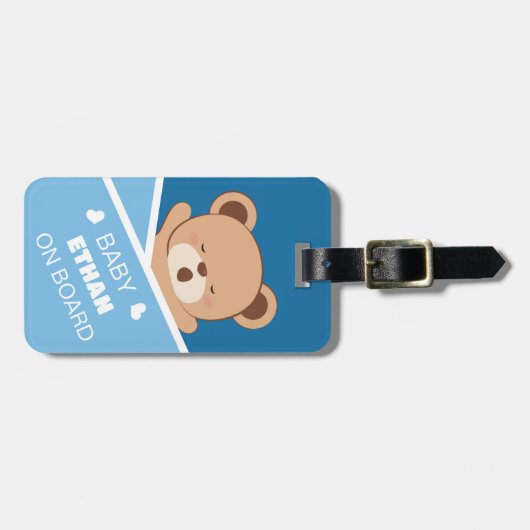 Schattige Gepersonaliseerd Sleepy Baby Beer Bagage Bagagelabel (Voorkant horizontaal)