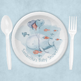 Schattige gepersonaliseerd walvis Baby shower Papieren Bordje