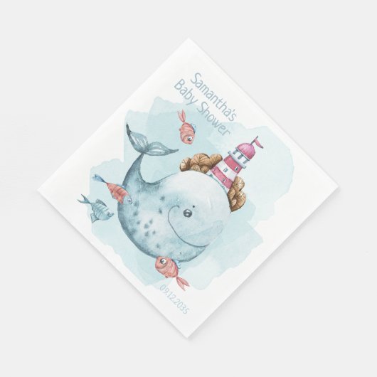 Schattige gepersonaliseerd walvis Baby shower Servet (Hoek)