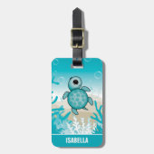 Schattige gepersonaliseerd Zee Turtle Bagagelabel (Voorkant verticaal)