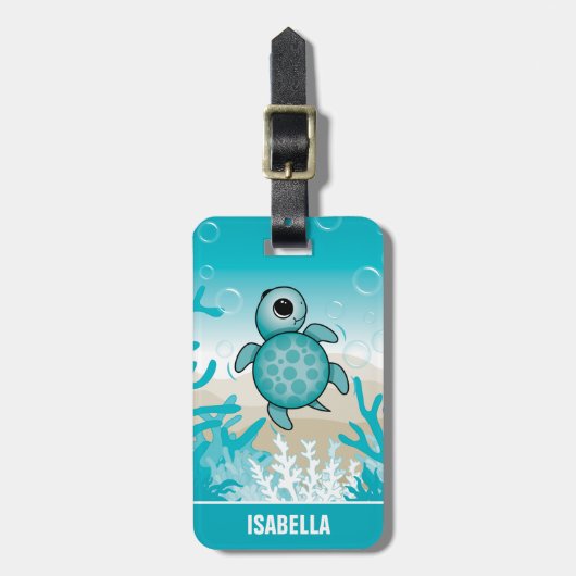 Schattige gepersonaliseerd Zee Turtle Bagagelabel (Voorkant verticaal)
