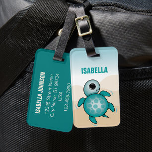 Schattige gepersonaliseerd Zee Turtle Bagagelabel