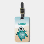Schattige gepersonaliseerd Zee Turtle Bagagelabel (Voorkant verticaal)
