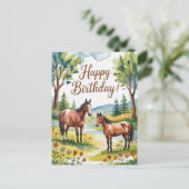 Schattige gepersonaliseerde aquarel paard verjaard briefkaart (Staand voorkant)