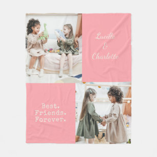 Schattige gepersonaliseerde BFF Twee Foto Roze Bes Fleece Deken