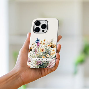 Schattige gepersonaliseerde bloemrijke initiaal wi iPhone 14 hoesje